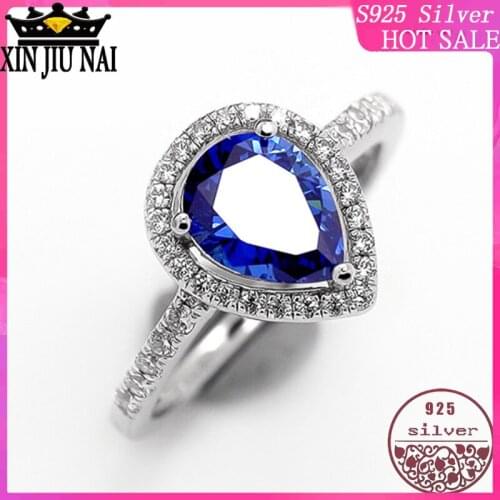 100% 925 sterling silver drop-shaped ladies diamond surrounded by micro-inlaid zircon luxury silver jewelry inlaid with sapphire