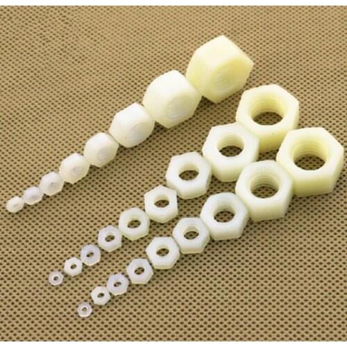 100pcs M2 M2.5 M3 M4 M5 M6 Hex Nylon Nut Hexagon Plastic Nut Hexagonal Nut
