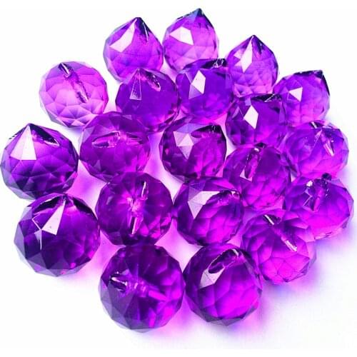 24pcs(Free Rings) 20mm Dark Purple Faceted Crystal Chandelier Part Prisms Lighting Ball Clear Suncatcher Wedding Home Decoration