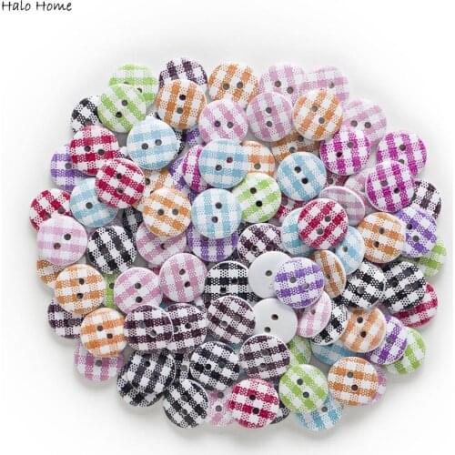 50pcs Mixed Color Grid Optional Round Wooden Buttons Sewing Scrapbook Clothing Gifts Crafts Handwork Accessories 15mm