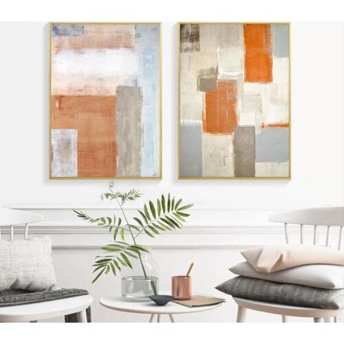 Abstract Brush Effect Poster Retro Minimalist Orange Grey Canvas Painting Wall Art Print Picture Living Room Bedroom Home Decor