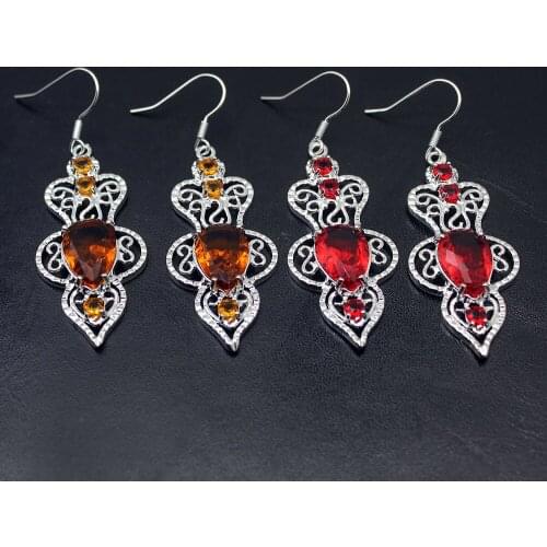 Big Promotion Charms Red Garnett Topaz925 Sterling Silver Color Dangle Earrings For Women 2 1/4 Inch TK30