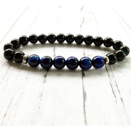 8MM High Quality Black Onyx & Blue Tiger Stone Wrist Mala Bracelet Yoga Mala Bracelet Keep Calm And Relaxed Best Gift For Men