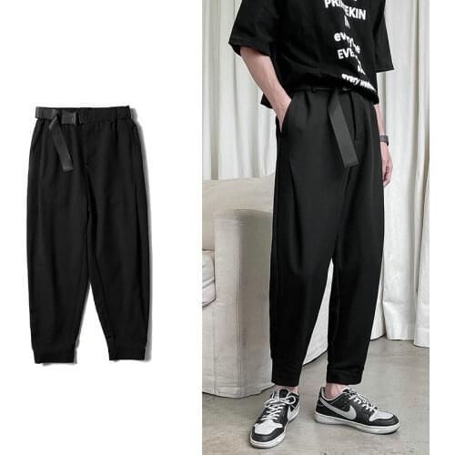 2021 Black Solid Color Straight Harem Pants Korean Man Loose Ankle-Length Harajuku Streetwear Woman Fashion Casual Pants