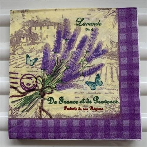 Vintage Napkin paper elegant tissue print purple flower lavender handkerchief decoupage servilletas wedding birthday party decor