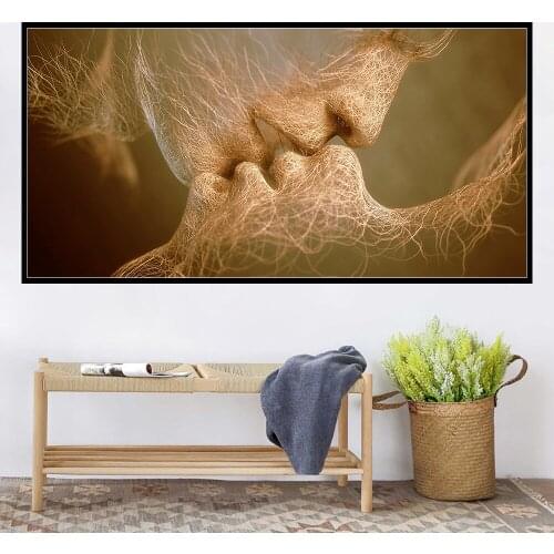 Black Love Kiss Abstract Canvas Painting Home Decor Wall Poster Pictures Wall Art Print No Frame