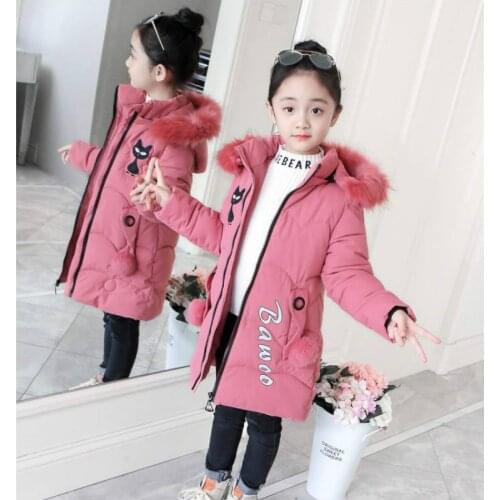 Childrens Winter Jackets Kids Thick Warm Coat Cartoon Embroidery Outerwear Girls Hooded Parka Baby Cute Clothes -30 Russian