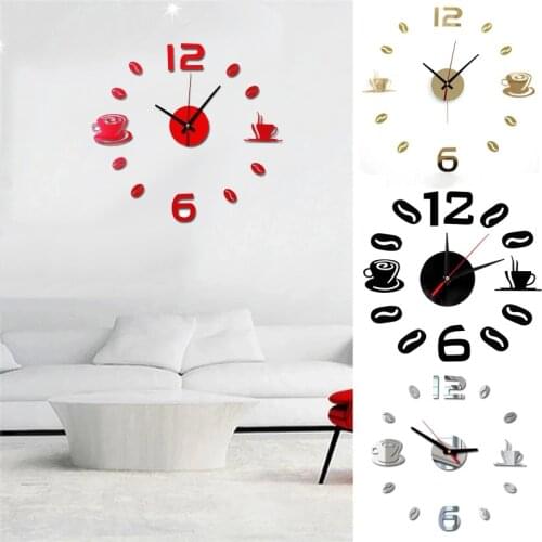 DIY Wall Clock Watch Clocks 3d Teapot Shape Round Style Acrylic Mirror Stickers Living Room Quartz Needle Europe Horloge