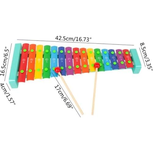 Baby Kids Wooden Xylophone 15 Tones Knock Piano Toys Musical Instrument 2 Mallet R7RB
