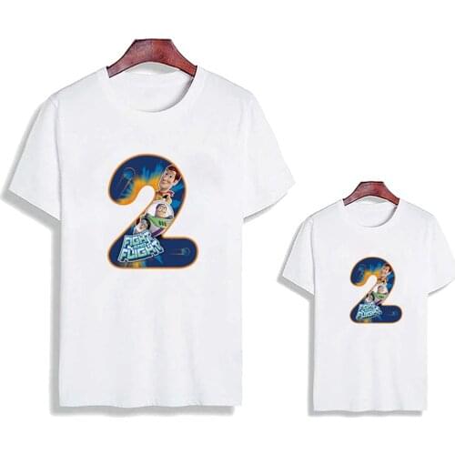Family Matching Clothes Summer Short Sleeve Casual White Kids Girls Boy Tshirts Toy Story Numbers Printed Graphic Tees