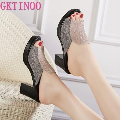 GKTINOO Womens Slippers Sandals 2021 Summer 8cm High Heels Women Shoes Woman Slippers Summer Sandals Fashion Shoes