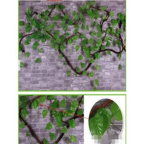 Idyllic Decorative Artificial Climbing Vine Fake Ivy Cane 2.3 Meter Long Apple Leaf For Home Wall Restaurant Garden Railing Deco
