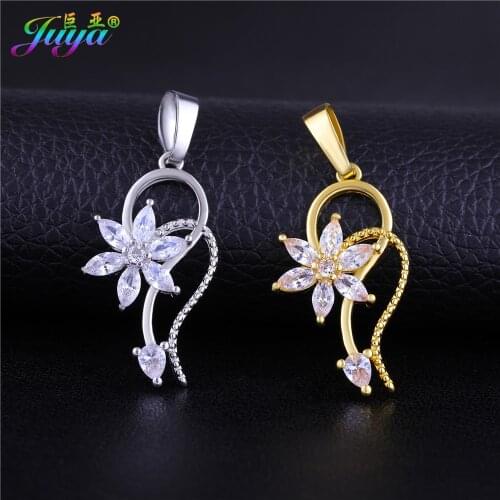 Juya DIY Gold/Silver Color Micro Pave Zircon Flower Charm Pendants Accessories For Women Bracelet Necklace Earrings Making