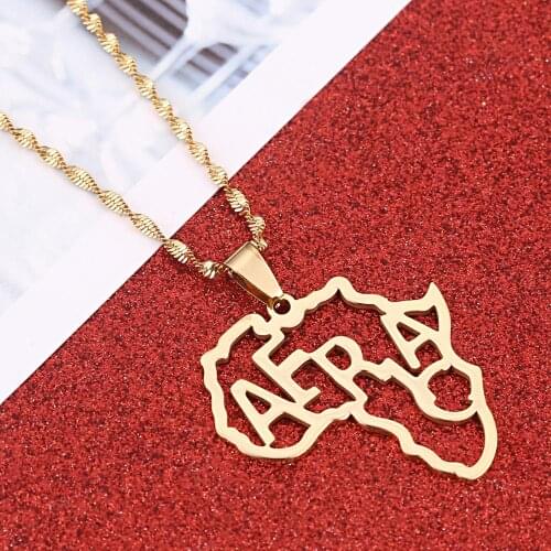 Stainless Steel Trendy African Map Pendant Necklace Fashion Map of Africa Chain Jewelry