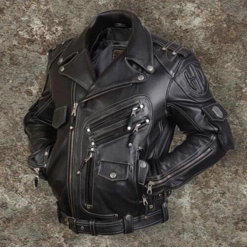 Mens PU Leather Motorcycle Protector Jacket Muiti Pockets Cool Fashionable for Men Zipper Pockets Leather Coats Brand 2020