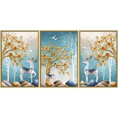 3pcs/set Full Round Drill 5D DIY Diamond Painting Deer Tree Diamond Art Embroidery Cross Stitch Kits Home Decor Handmade Gift
