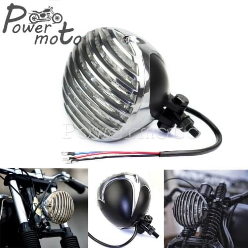 Aluminum Motorcycle H4 E-mark Grille Headlamp Scalloped Headlight For Harley Honda Yamaha Custom Cafe Racer Bobber Chopper