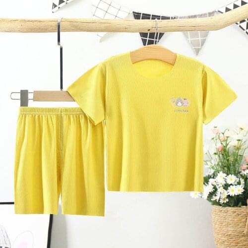 New childrens pajamas, home wear, summer childrens wear, boys' and girls' two piece short sleeve shorts suit