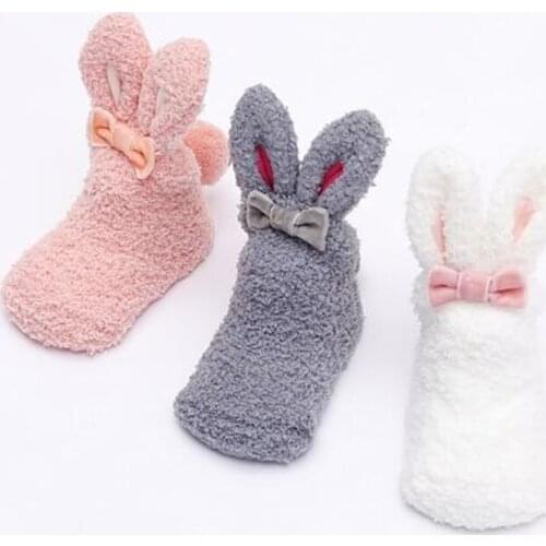 New Lovely Rabbit Baby Winter Socks Coral Fleece Kids Girls Sleeping Socks
