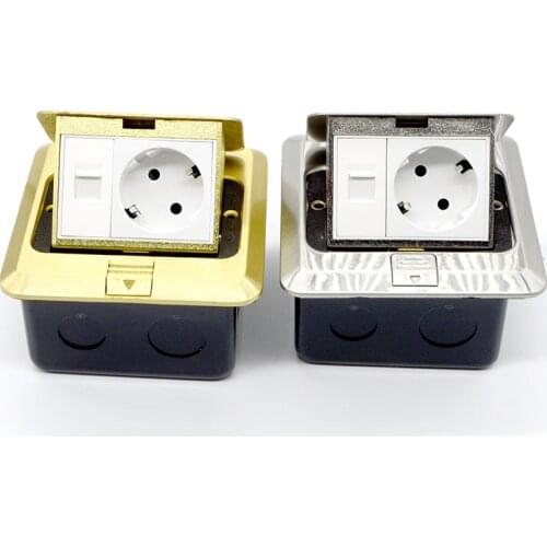 New All Copper Damping Spring Up Type EU, UK, US Floor Socket+RJ45 16A 250V Waterproof Domestic Floor Socket Wholesale