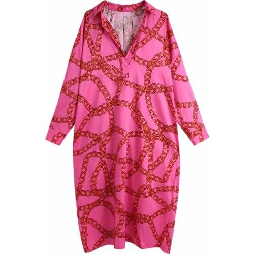 New Pop Women Oversized Printed Dress Long Sleeves Loose Vogue Elegant Chic Lady Long Woman Dresses