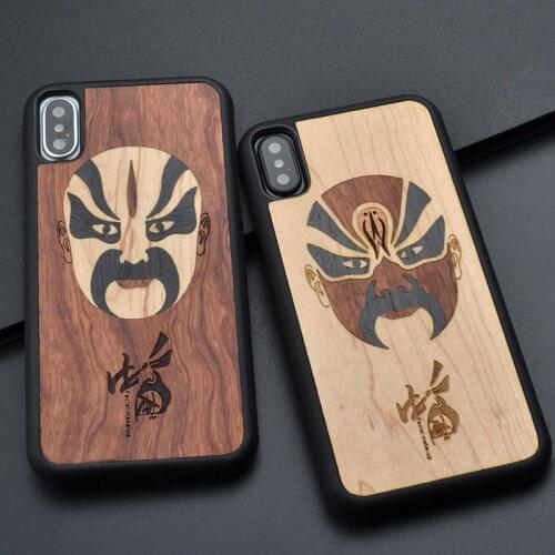 For Iphone11 11promax facial makeup retro style original fashion wood Phone Case Handmade For Huawei P10 plus wooden cover