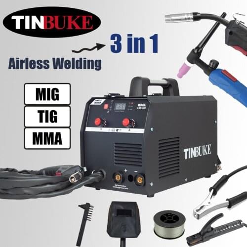 TINBUKE Semi-automatic Without Gas Welding Machine 3 IN 1 MIG/TIG/MMA Inverter Cold Welding Machine 110V 220V MIG200-LM
