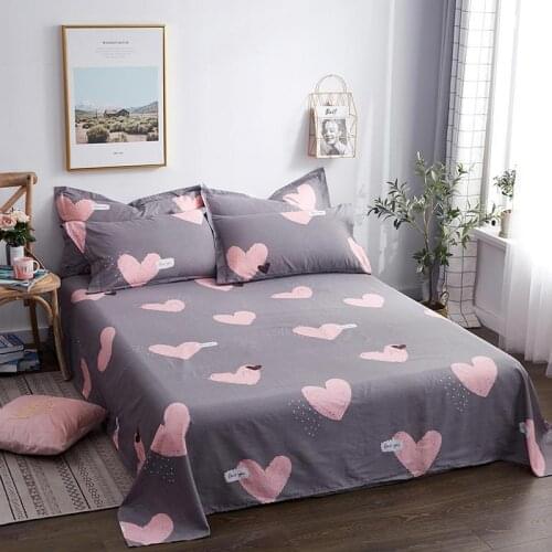 27 1 pc 100%Cotton Bed Sheet Single Size Kids Bed Linen Pure Cotton Gray Heart Printed Double Top Sheet Stars King Sheets