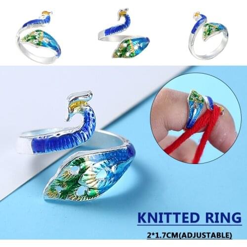 Adjustable Alloy Knitting Ring Thimble Finger Wear Knitting Loop Crochet Ring Peacock Yarn Guides Sewing Accessories