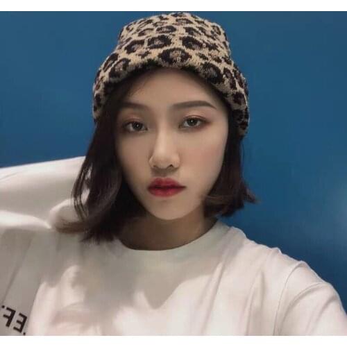 Harajuku Korea Style Pom-pom Knitted Hats 2018 Elegant Leopard Style Beanie Artist Cap Skullies Crochet Hip Hop Hats for Women