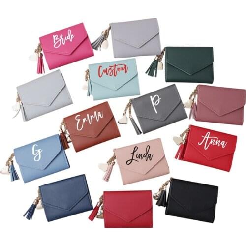 Custom Womens Wallet Personalized Wedding Bridesmaid Gift PU Leather Short Wallet Envelope Slim Card Wallet Ladies Coin Purse