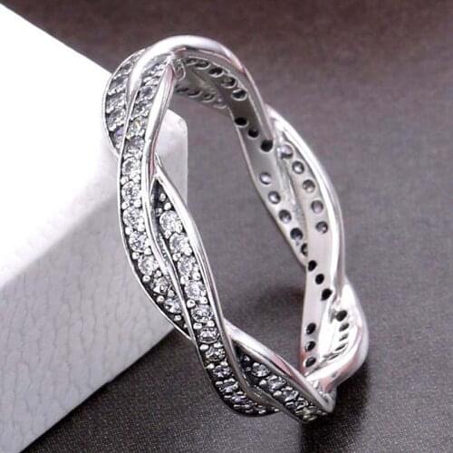 Original Pave Love Eternal Braided With Crystal Ring For Women 925 Sterling Ring Wedding Party Europe Diy Jewelry Gift