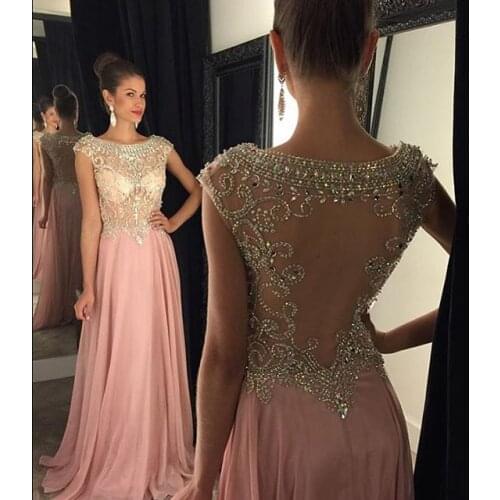 Blush Pink Bling Bling Prom Dresses Long 2021 vestidos de fiesta de noche Illusion Back A Line Imported Party Dress