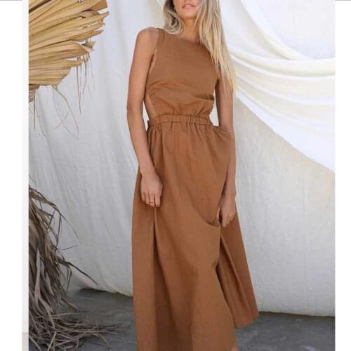 Vintage Spaghetti Strap Summer Dress for Women Clothing 2021 Cotton Brown Black Green Sexy Backless Party Princess Maxi Dresses