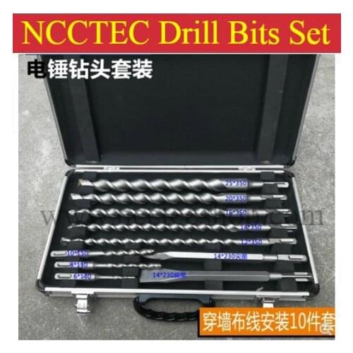 [10 pieces per set] SDS-PLUS Four hollow square alloy carbide wall core drill bits with Aluminium Carry case | Hammer hole saw