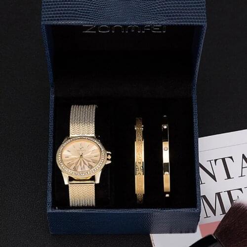 3Pcs Gift Box Sets Luxury Women Watches High Quality Gold Plated Stainless Steel Bracelets with Boxes Wristwatches Womens Gifts