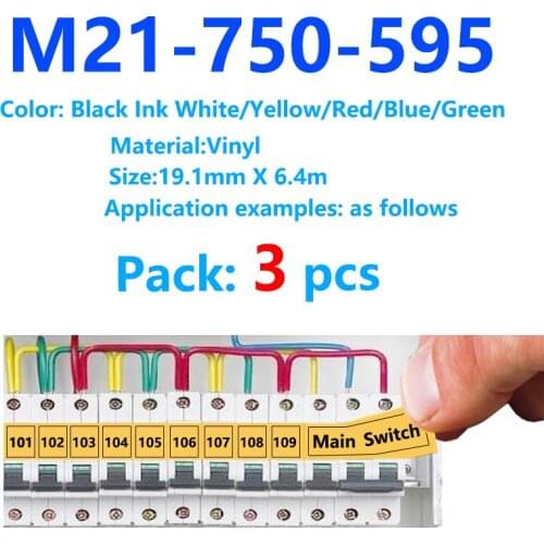 3 Pack Bmp21 Plus M21 750 595 Label Tape Black On Clear vinyl ribbin for BMP21 Plus ID PAL LABPAL Label Maker BMP21 LAB Typewrit