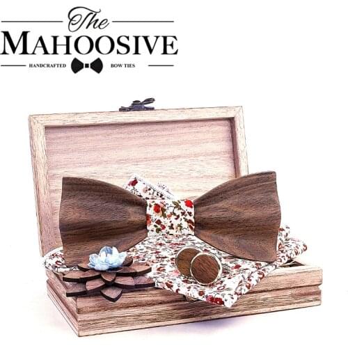 3d Wooden Bow Ties for Men mens tie Wood Bowtie Handmade Butterfly Black Walnut Wood Bow Tie Gravata gift Cufflink handkerchief