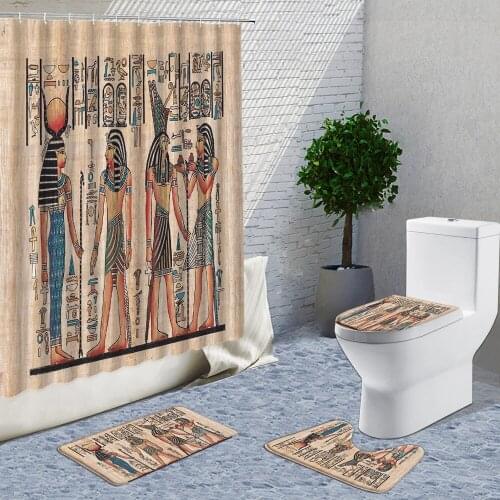 Retro Ancient Egypt Ethnic Style Shower Curtains 4 sets Egyptian Pharaoh Exotic Customs Bathroom Decor Curtains Bath Mats Rugs