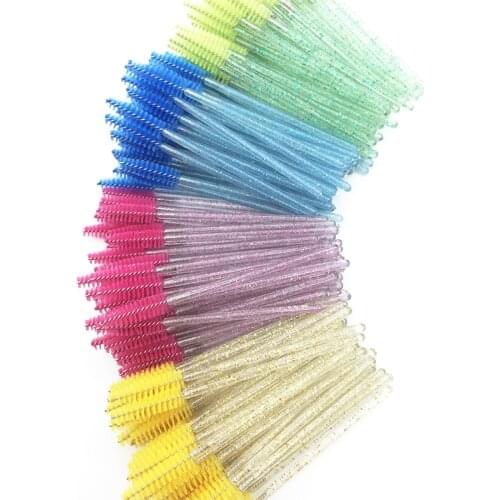Good Quality Disposable 50/5 Pcs/Pack Crystal Eyelash Makeup Brush Diamond Handle Mascara Wands Eyelash Extension Tool New Hot