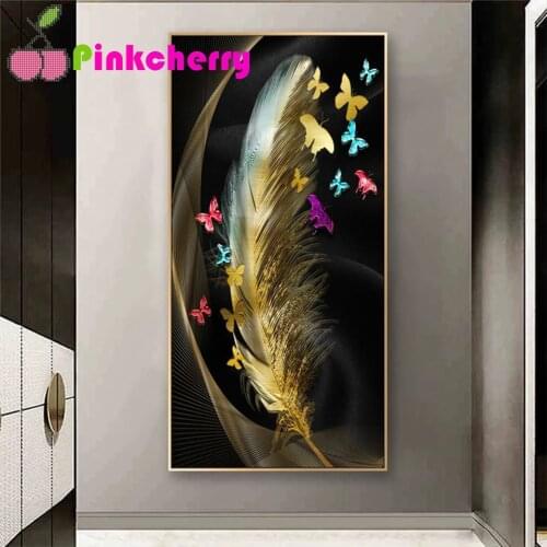 Golden Feather 5D DIY Diamond Painting Full Square Round abstract Diamond emboridery Art Mosaic Cross Stitch home decor k598