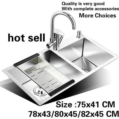 Free shipping Household fashion luxury kitchen manual sink double groove 304 stainless steel hot sell 75x41/78x43/80x45/82x45 CM