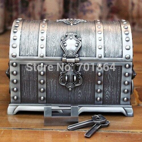 Big Size Pirates of the Caribbean Treasure Chest with Lock 2 Layers Vintage Jewelry Box Carrying Case Trinkets Packaging