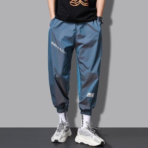 Fashion New Gradient Trousers Mens Loose Sports Trousers ins Internet Red Trend Reflective Leisure Nine-legged Trousers