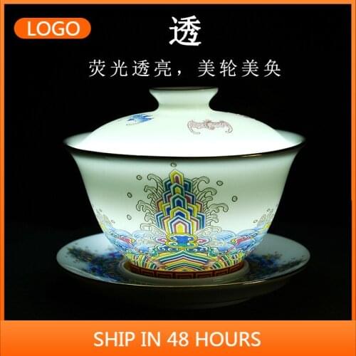 Franc Color Cup Cover Bowl Household Blue and White Porcelain Three-Force Tea Bowl Chinese Handmade Tea Kung Fu Tea Bowl
