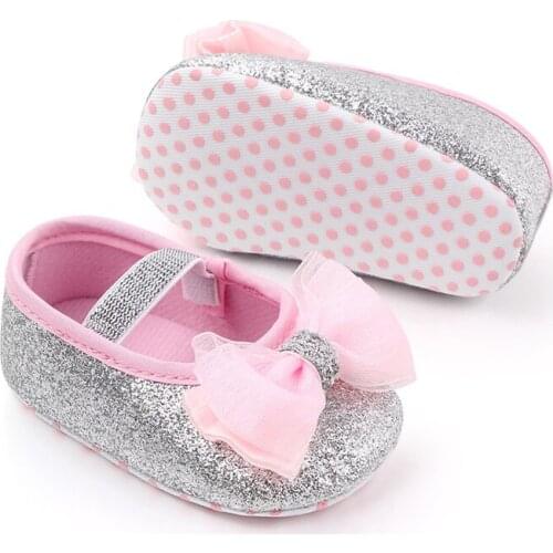 Infant Newborn Baby Girls Spring Summer Autumn Flats Glitter Bowknot Princess Dress Shoes No-Slip First Walkers