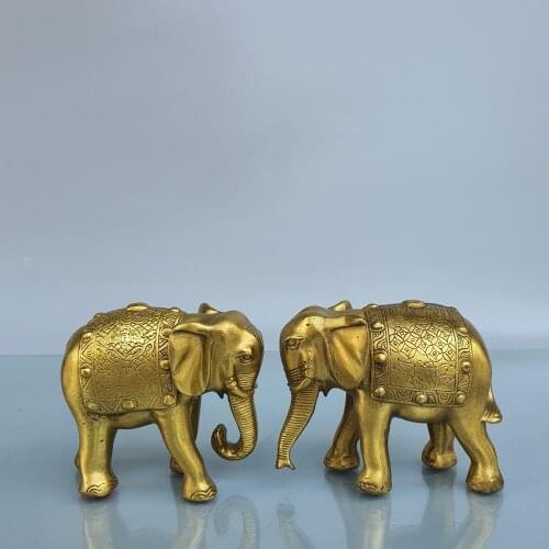 Home Decor 6"Chinese Seikos Bronze Baby elephant statue A pair African elephant Gatekeeper Implication Safe and auspicious