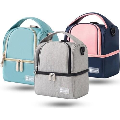 Insulation Bag Milk Storage Bag Solid Color Zipper Lunch Bag Double Layer Fresh Keeping Bag Baby Bottle Backpack Shoulder Bag