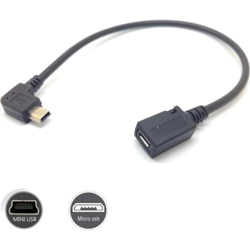 Mini USB Type A male to Micro USB B feMale 90 Degree right/left Angle Adapter CABLE /data & charger supports
