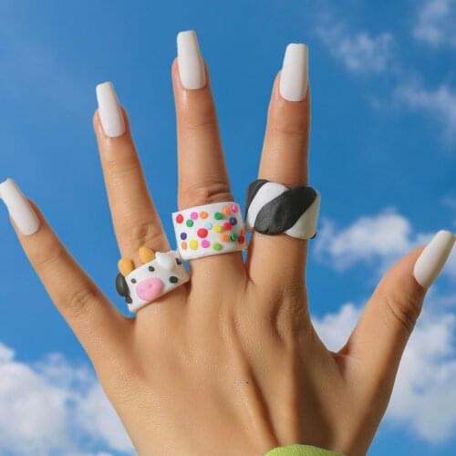 New Fashion Colorful Handmade Ceramic Clay Twist Cute Pig Round Wide Ring For Women Girl Trendy Rings Summer Jewelry Gifts